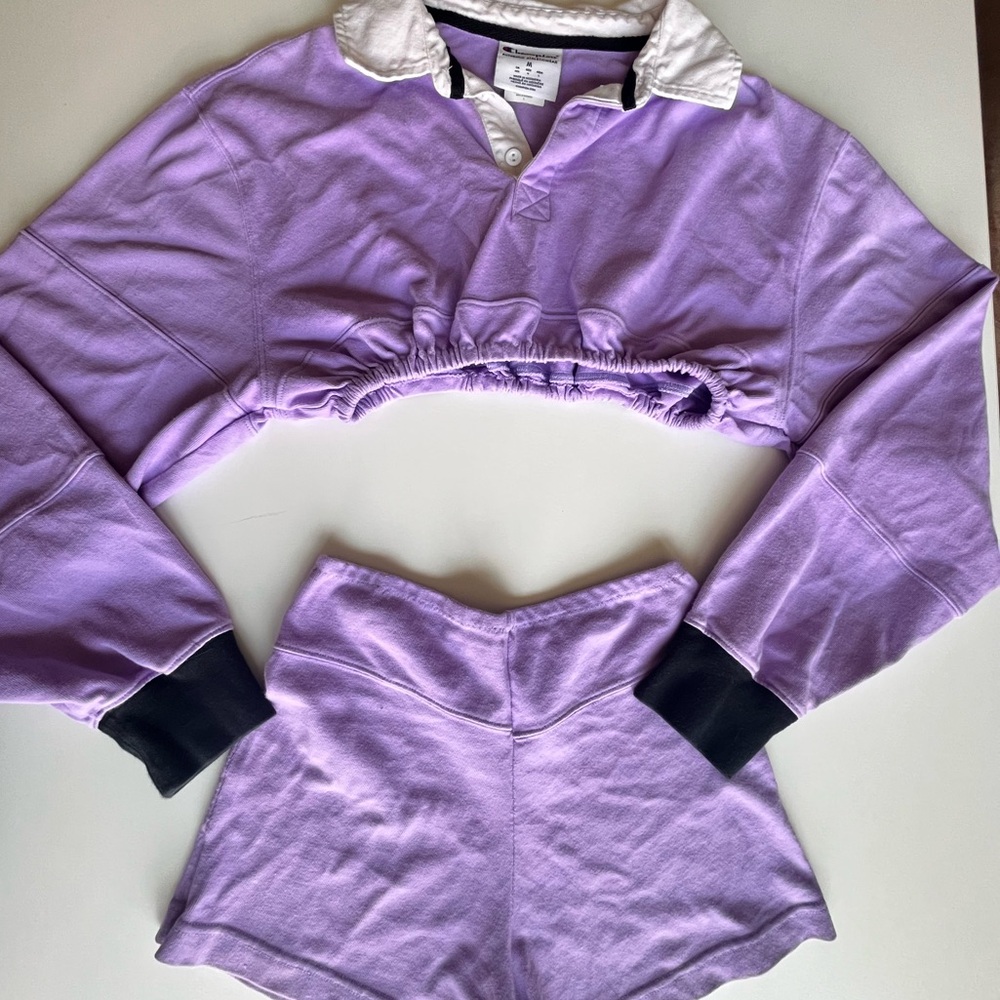 Handmade Purple and white cropped two peice set top and shorts #rugby #cropped